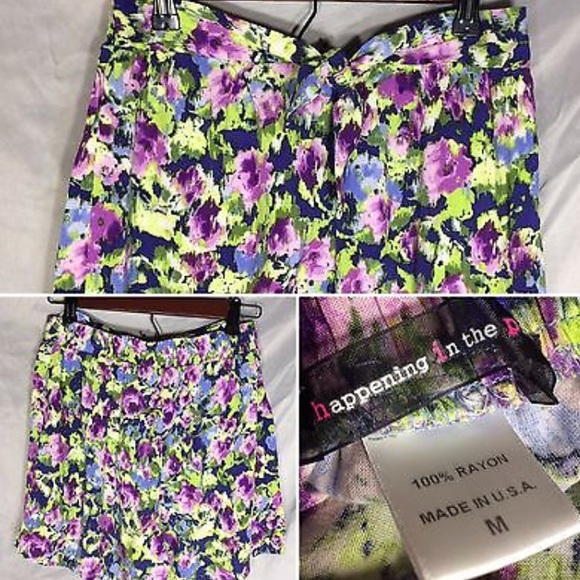 4/$25 sale Floral Print tie waist shorts rayon - Picture 8 of 8